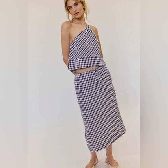🆕 Free People Blue and White Harper Plaid Set - Picture 1 of 9
